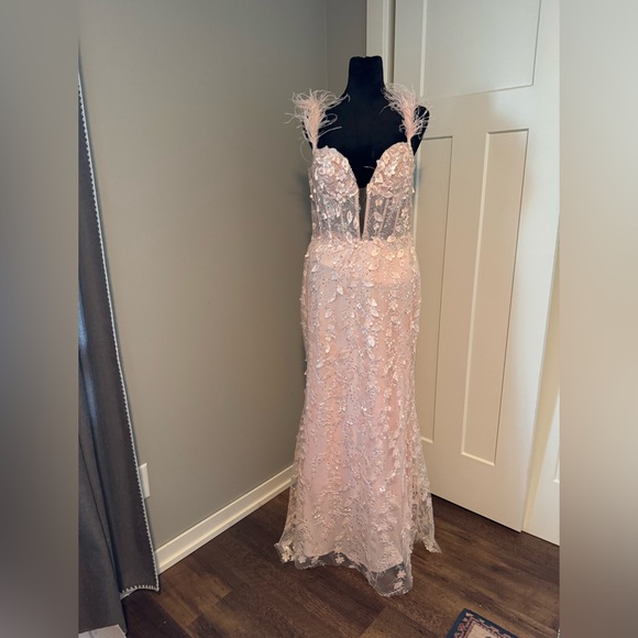 Mac Duggal Dresses & Skirts - New | MAC DUGGAL
Pink Sheer Bustier Gown with Feather Straps | 10 | 20889